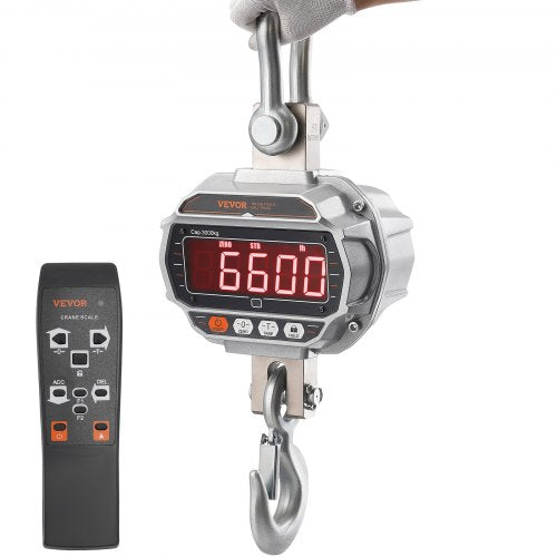 Digital Crane Scale, 6600 lbs/3000 kg, Industrial Heavy Duty Hanging Scale with Remote Control, Cast Aluminum Case & LED Screen, High Precision for Construction, Factory, Farm, Hunting (Silver)