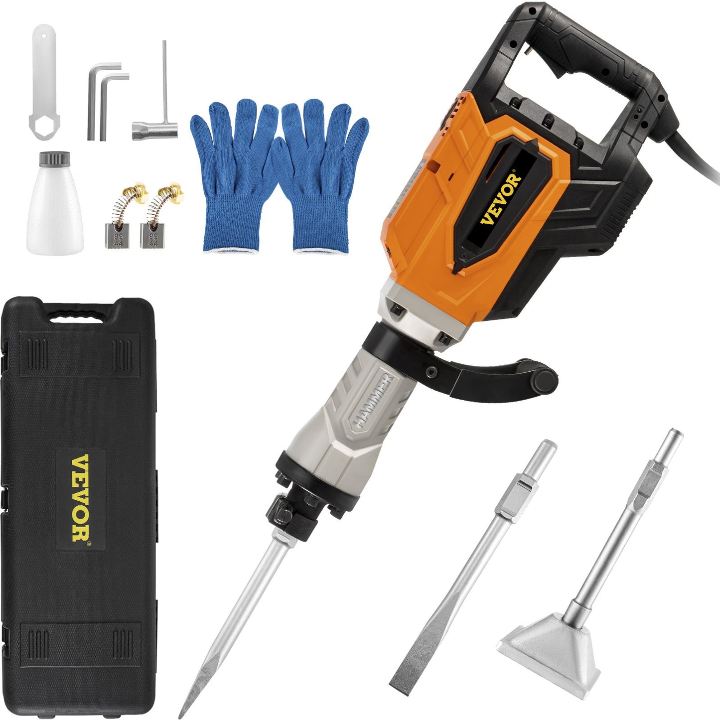 Demolition Jack Hammer, 4500W 1800BPM, 1-1/8" Hex Heavy Duty Concrete Breaker w/ Chisel, Case & Gloves, 220V Industrial Electric Jackhammer for Demolishing, Chipping & Demo, CE Approved, Yellow