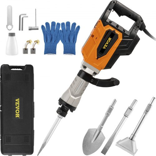 Demolition Jack Hammer, 4500W 1800BPM, 1-1/8" Hex Heavy Duty Concrete Breaker w/ 4 Chisels, Case and Gloves, 220V Industrial Electric Jackhammer for Demolishing, Chipping & Demo, CE Approved