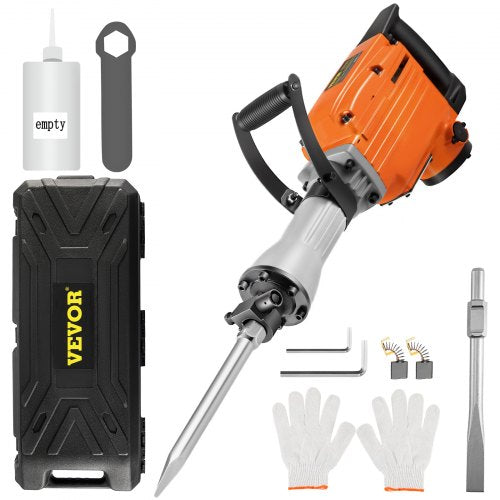 Demolition Jack Hammer, 2600W 1800BPM, 1-1/8" Hex Heavy Duty Concrete Breaker w/ Chisel, Case & Gloves, 220V Industrial Electric Jackhammer for Demolishing, Chipping & Demo, CE Approved, Orange