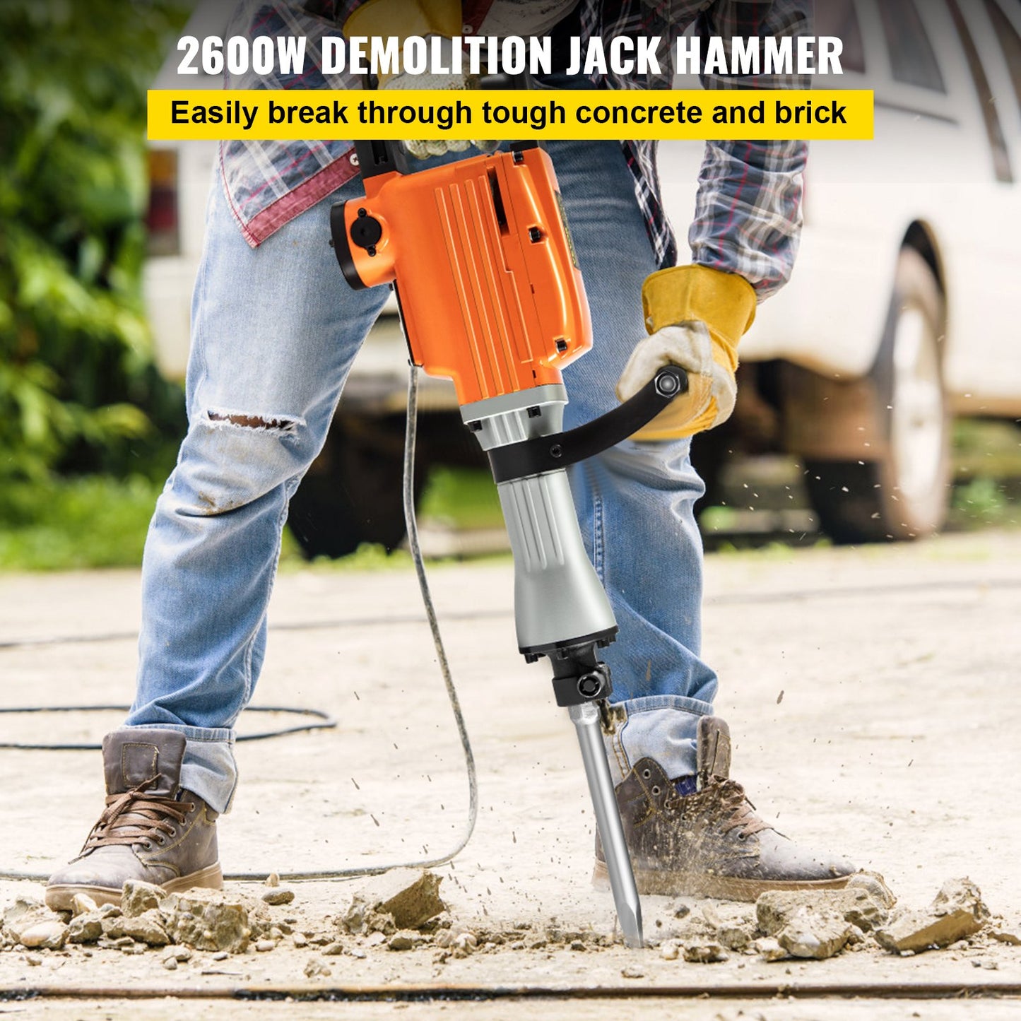 Demolition Jack Hammer, 2600W 1800BPM, 1-1/8" Hex Heavy Duty Concrete Breaker w/ 4 Chisels, Case and Gloves, 220V Industrial Electric Jackhammer for Demolishing, Chipping & Demo, CE Approved