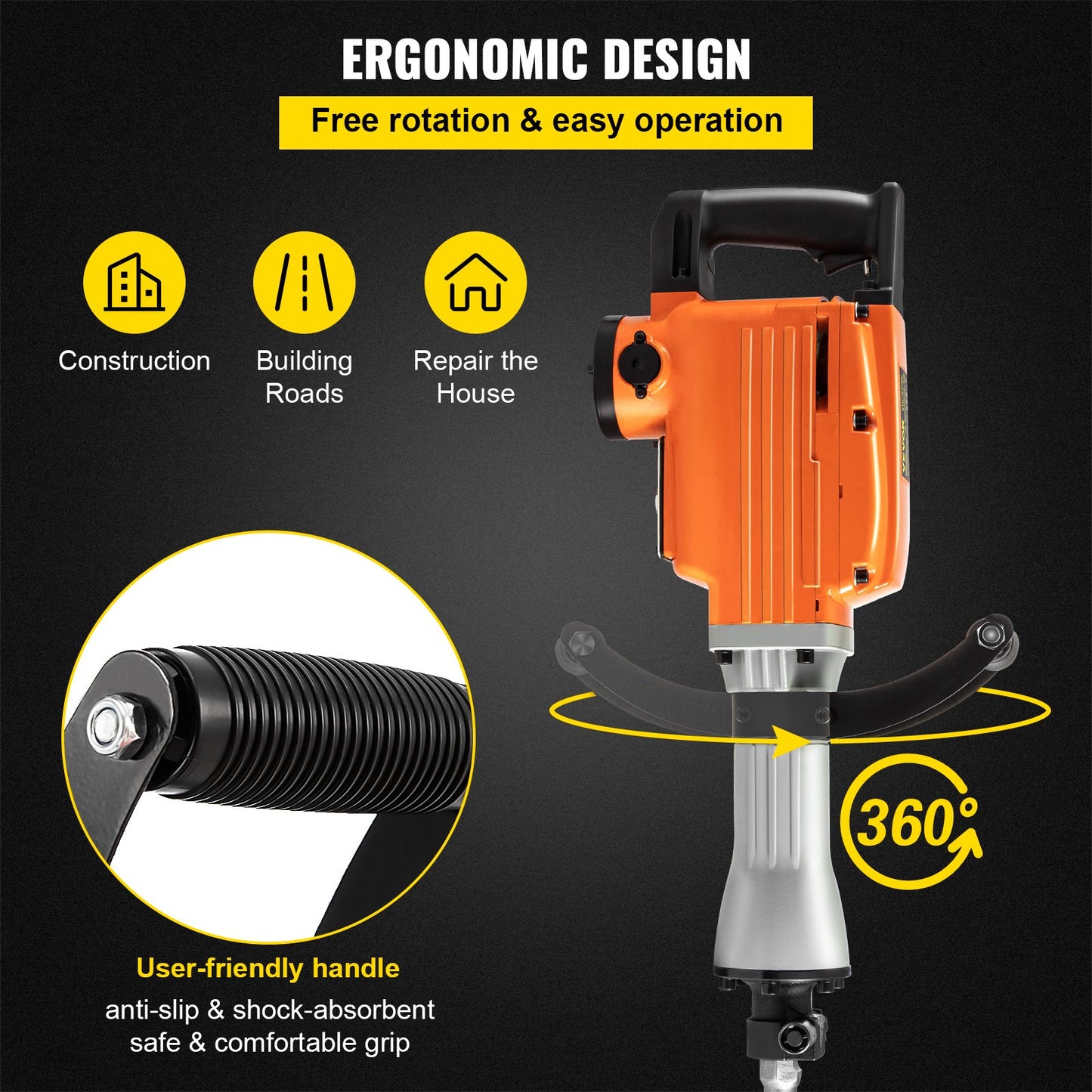 Demolition Jack Hammer, 2600W 1800BPM, 1-1/8" Hex Heavy Duty Concrete Breaker w/ 4 Chisels, Case and Gloves, 220V Industrial Electric Jackhammer for Demolishing, Chipping & Demo, CE Approved