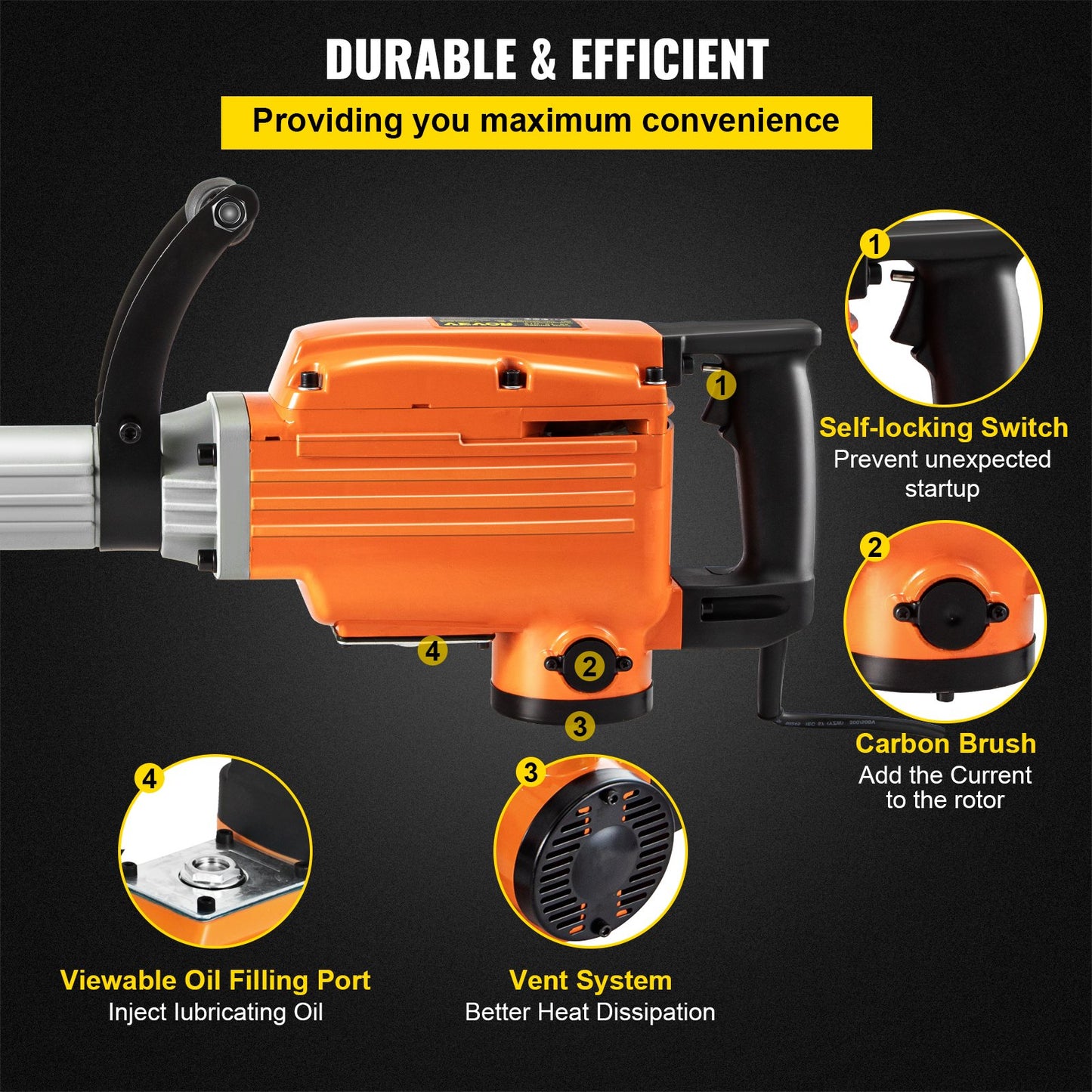 Demolition Jack Hammer, 2600W 1800BPM, 1-1/8" Hex Heavy Duty Concrete Breaker w/ 4 Chisels, Case and Gloves, 220V Industrial Electric Jackhammer for Demolishing, Chipping & Demo, CE Approved