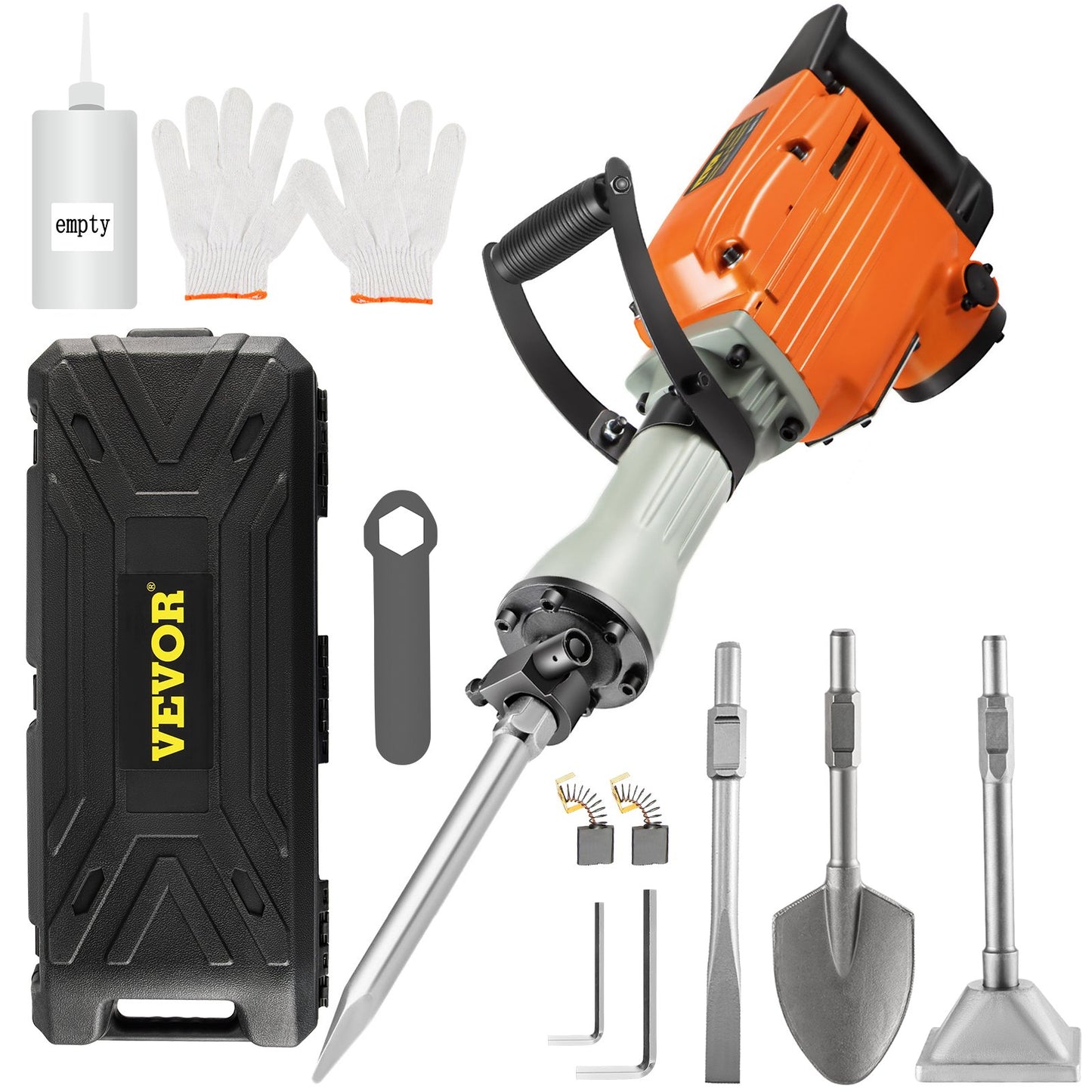 Demolition Jack Hammer, 2600W 1800BPM, 1-1/8" Hex Heavy Duty Concrete Breaker w/ 4 Chisels, Case and Gloves, 220V Industrial Electric Jackhammer for Demolishing, Chipping & Demo, CE Approved