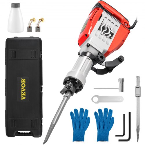 Demolition Jack Hammer, 3800W 1800BPM, 1-1/8" Hex Heavy Duty Concrete Breaker w/ Chisel, Case & Gloves, 110V Industrial Electric Jackhammer for Demolishing, Chipping & Demo, CE Approved, Red
