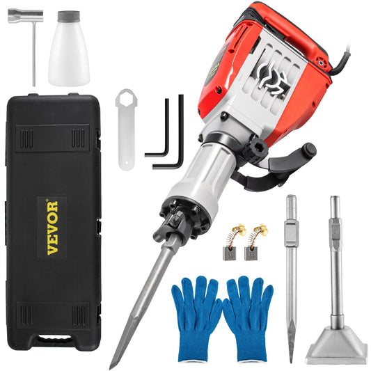 Demolition Jack Hammer, 3800W 1800BPM, 1-1/8" Hex Heavy Duty Concrete Breaker w/ Chisel, Case & Gloves, 220V Industrial Electric Jackhammer for Demolishing, Chipping & Demo, CE Approved, Red