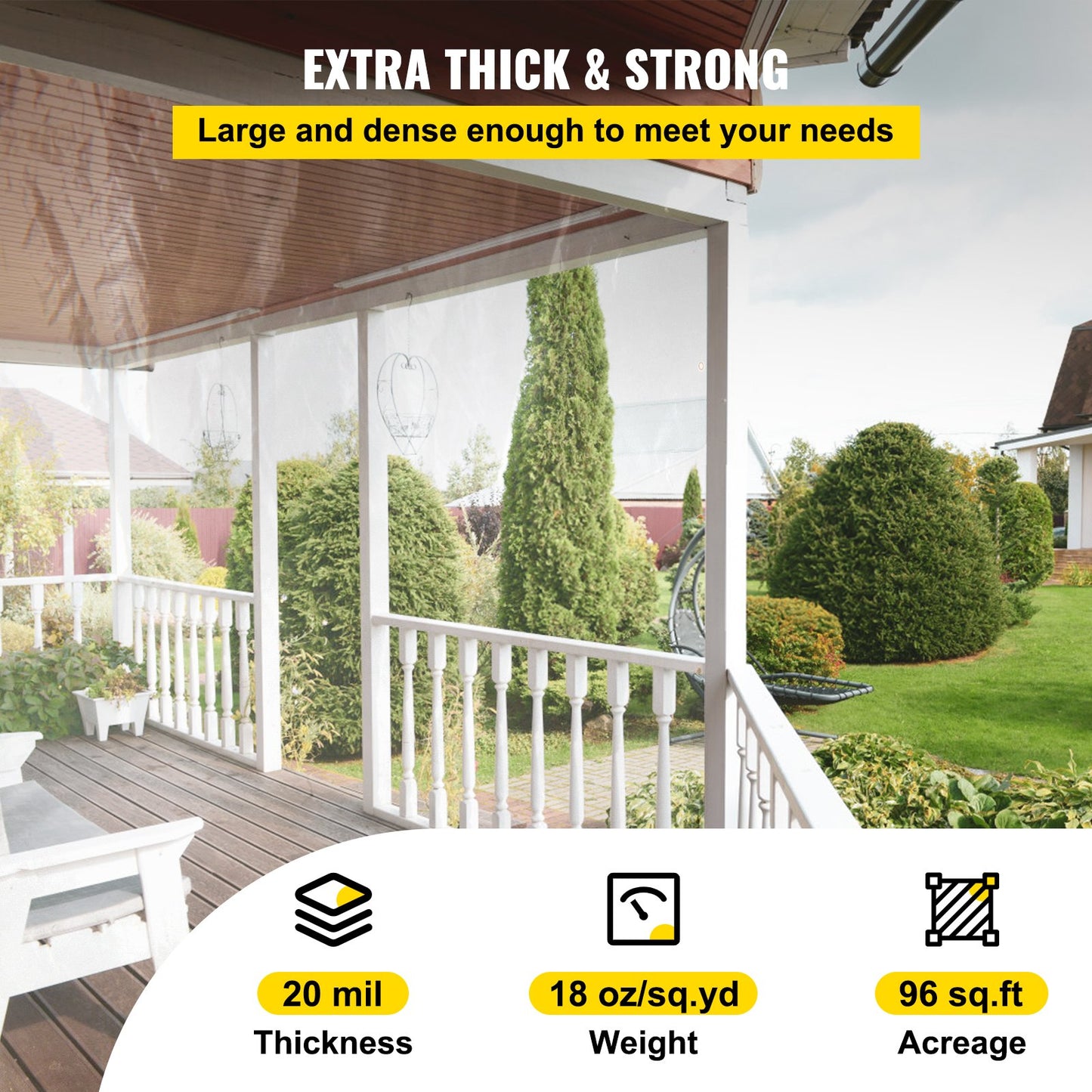 Clear Vinyl Tarp, 8 x 12 ft 20 Mil Thick, Heavy-Duty Waterproof Patio Enclosure, Tear and Weather Proof Transparent PVC Tarpaulin, with Brass Grommets and Reinforced Edges for Outdoor Cover