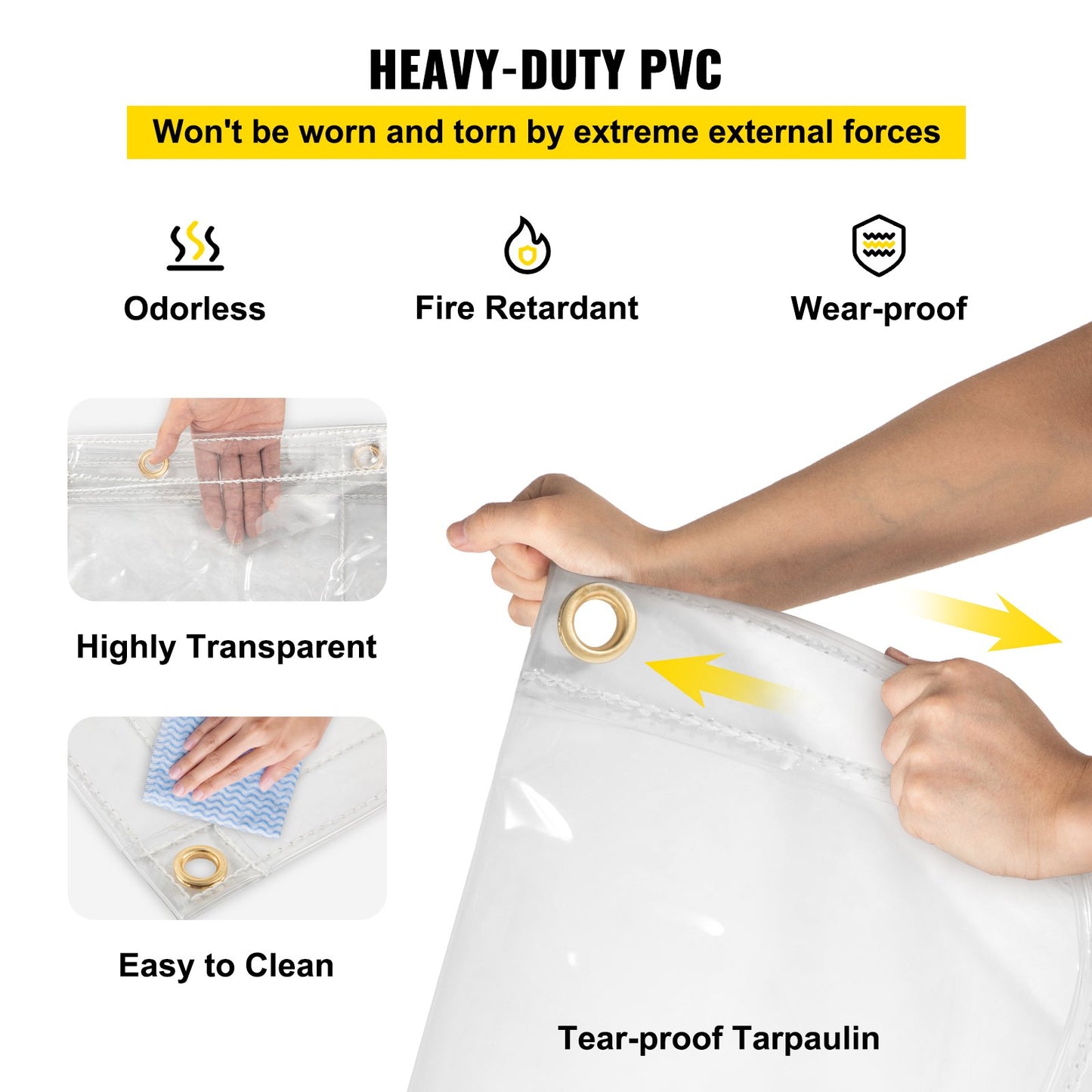 Clear Vinyl Tarp, 8 x 12 ft 20 Mil Thick, Heavy-Duty Waterproof Patio Enclosure, Tear and Weather Proof Transparent PVC Tarpaulin, with Brass Grommets and Reinforced Edges for Outdoor Cover