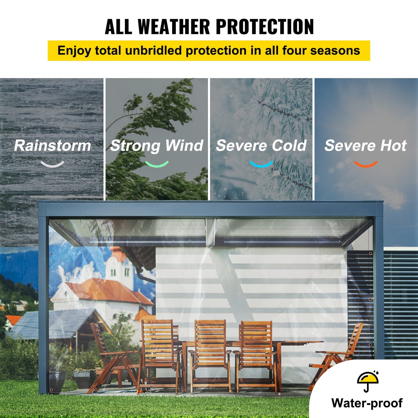 Clear Vinyl Tarp, 8 x 12 ft 20 Mil Thick, Heavy-Duty Waterproof Patio Enclosure, Tear and Weather Proof Transparent PVC Tarpaulin, with Brass Grommets and Reinforced Edges for Outdoor Cover