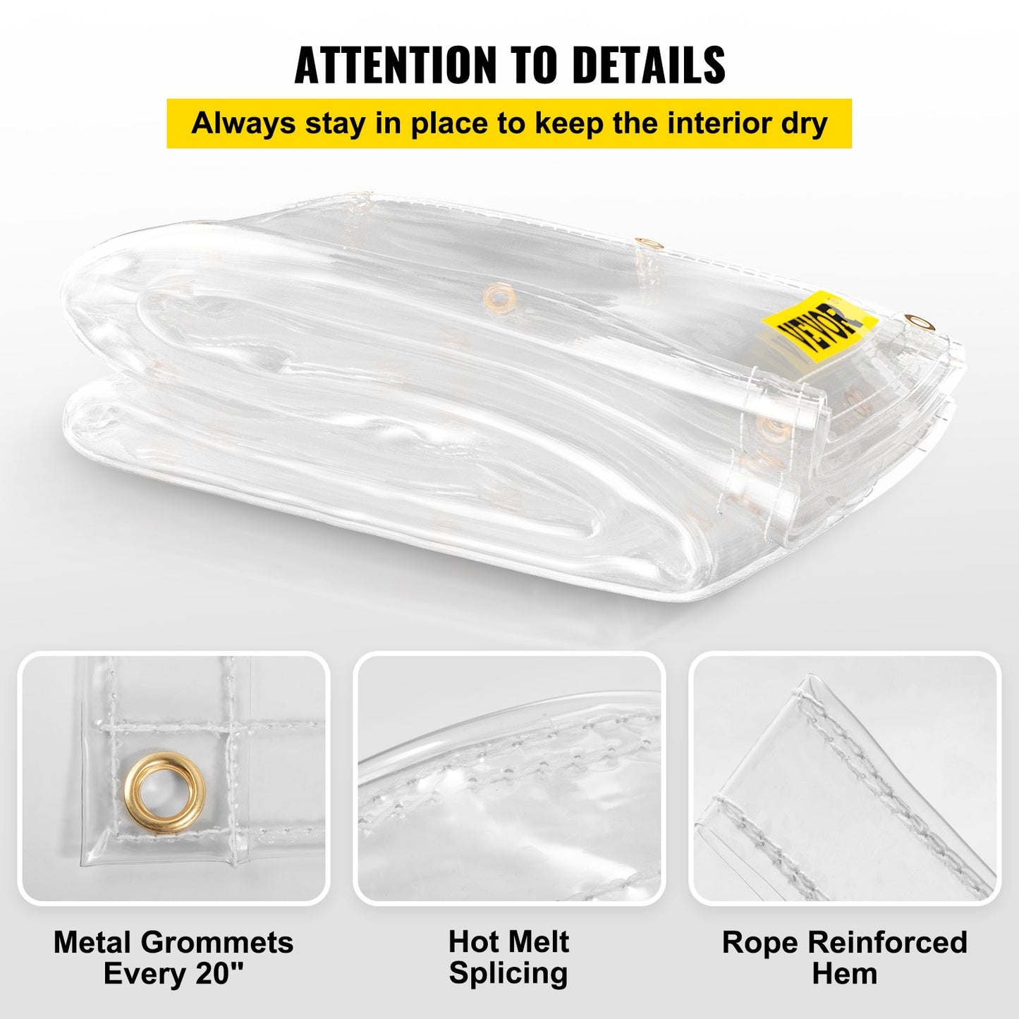 Clear Vinyl Tarp, 8 x 12 ft 20 Mil Thick, Heavy-Duty Waterproof Patio Enclosure, Tear and Weather Proof Transparent PVC Tarpaulin, with Brass Grommets and Reinforced Edges for Outdoor Cover
