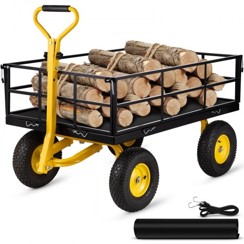 Steel Garden Cart, Heavy Duty 1200 lbs Capacity, with Removable Mesh Sides to Convert into Flatbed, Utility Metal Wagon with 2-in-1 Handle and 13 in Tires, Perfect for Garden, Farm, Yard