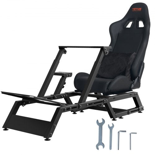 Pre-installed Steering Racing Wheel Stand, Universal Base Fit for Logitech/Thrustmaster/Fanatec, Multi-Position Adjustable Driving Sim Simulator, Comfortable PVC Leather Integrated Cockpit