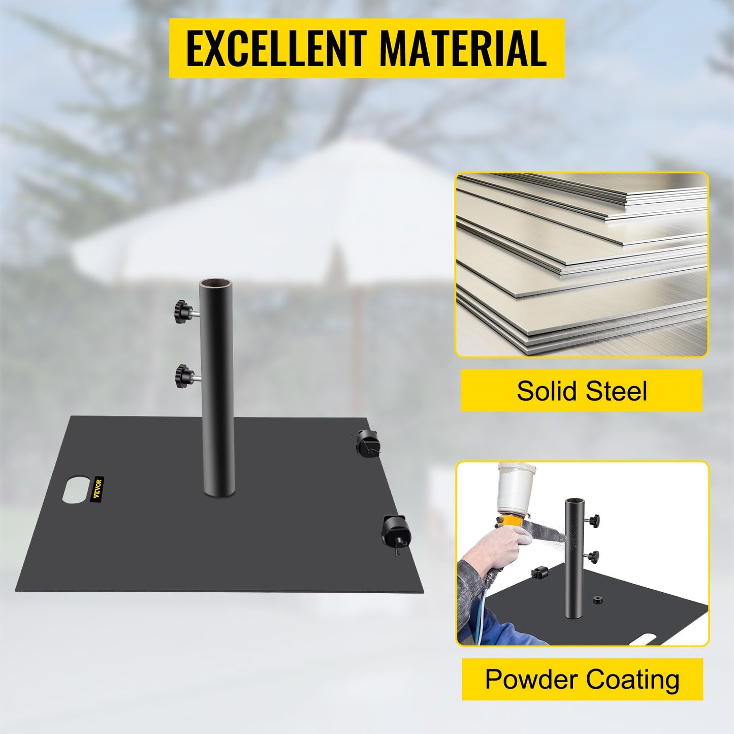 Umbrella Base, 24" Square Heavy Duty Umbrella Base, 39lbs Umbrella's Holder Stand, Cast Iron Umbrella Base for 1.5-2" Umbrella Pole Market Umbrella Base with 14" Height Pipe for Yard/Garden/Deck