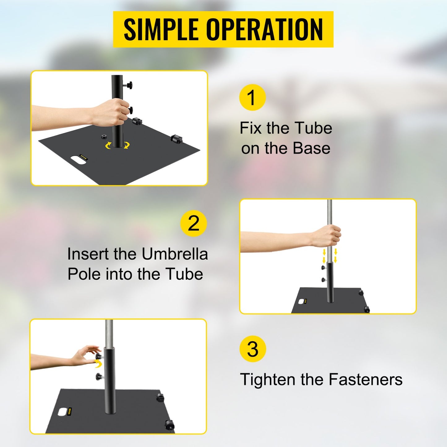 Umbrella Base, 24" Square Heavy Duty Umbrella Base, 39lbs Umbrella's Holder Stand, Cast Iron Umbrella Base for 1.5-2" Umbrella Pole Market Umbrella Base with 14" Height Pipe for Yard/Garden/Deck