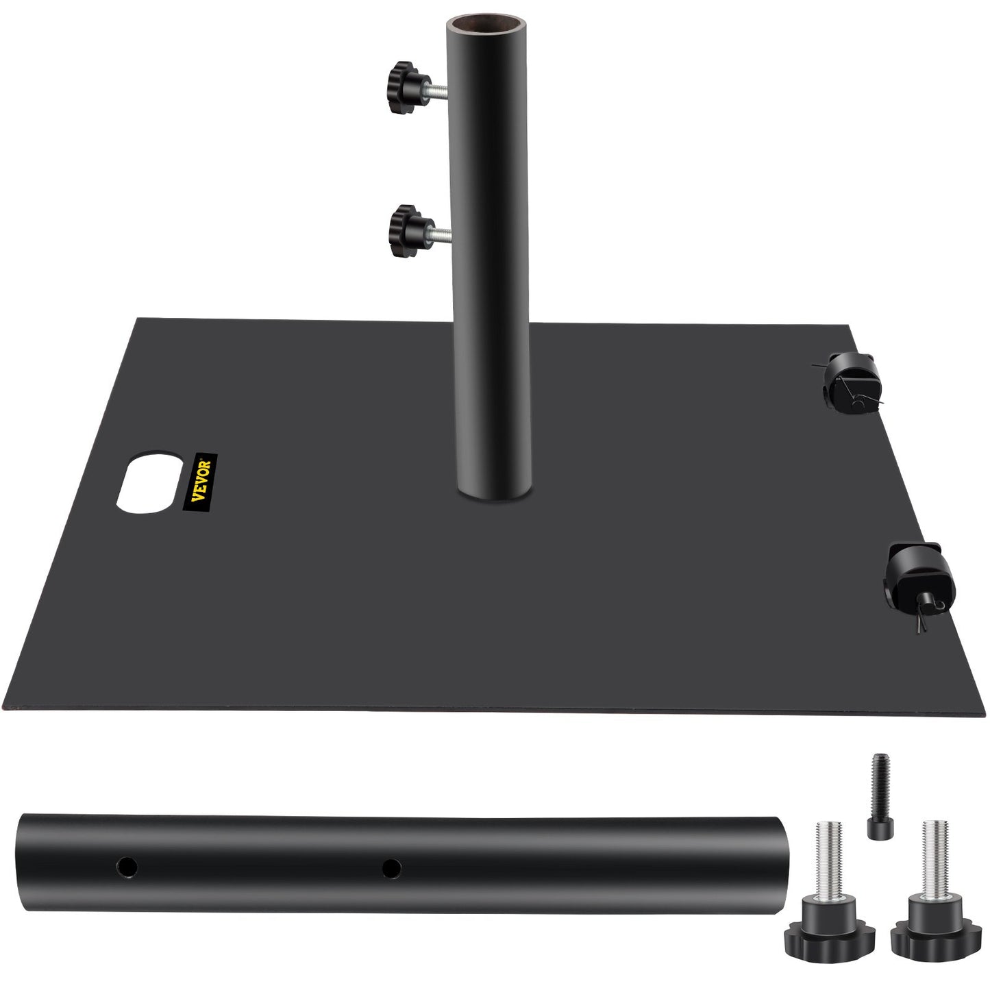 Umbrella Base, 24" Square Heavy Duty Umbrella Base, 39lbs Umbrella's Holder Stand, Cast Iron Umbrella Base for 1.5-2" Umbrella Pole Market Umbrella Base with 14" Height Pipe for Yard/Garden/Deck