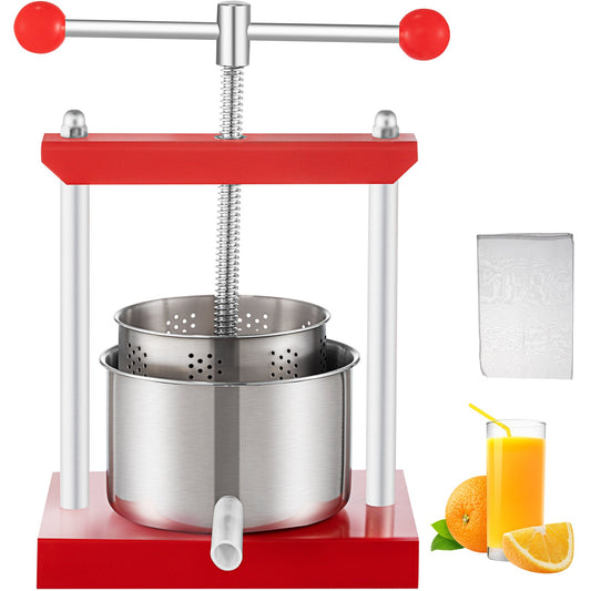 Wine Presser, 0.5Gal/2L Grape Press For Wine Making, Wine Press Machine w/ Dual Stainless Steel Barrels,  Wine Cheese Fruit Vegetable Tincture Press w/ Power Ball Handle & 0.1"/3 mm Thick Plate