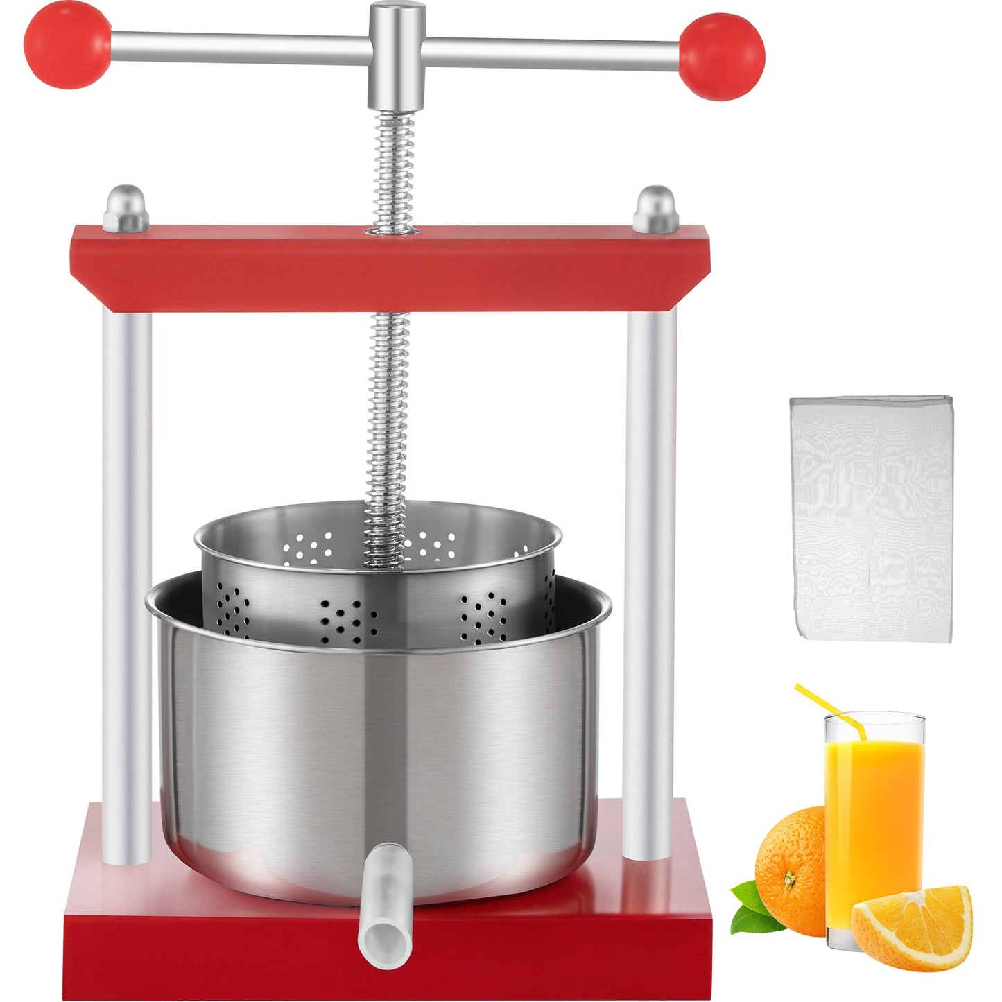Wine Presser, 0.9Gal/3.5L Grape Press For Wine Making, Wine Press Machine w/ Dual Stainless Steel Barrels, Wine Cheese Fruit Vegetable Tincture Press w/ Power Ball Handle & 0.1"/3 mm Thick Plate