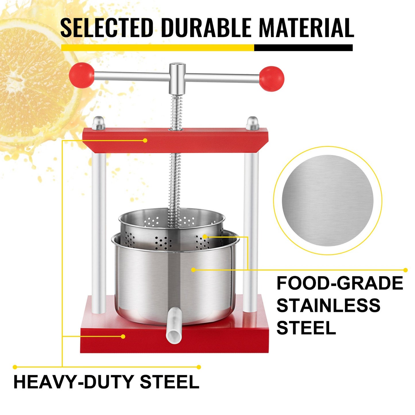 Wine Presser, 0.9Gal/3.5L Grape Press For Wine Making, Wine Press Machine w/ Dual Stainless Steel Barrels, Wine Cheese Fruit Vegetable Tincture Press w/ Power Ball Handle & 0.1"/3 mm Thick Plate