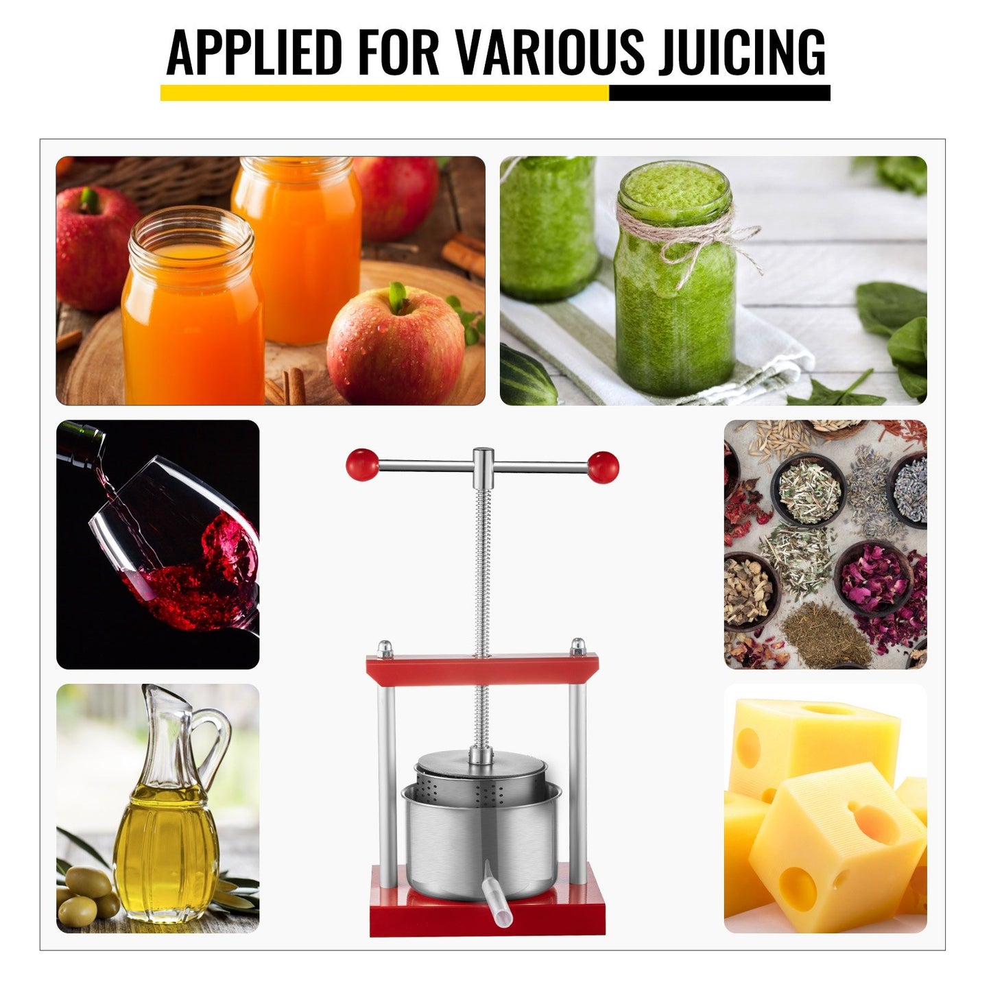 Wine Presser, 0.9Gal/3.5L Grape Press For Wine Making, Wine Press Machine w/ Dual Stainless Steel Barrels, Wine Cheese Fruit Vegetable Tincture Press w/ Power Ball Handle & 0.1"/3 mm Thick Plate