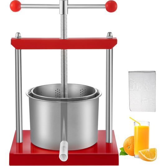 Wine Presser, 1.5Gal/5.5L Grape Press For Wine Making, Wine Press Machine w/ Dual Stainless Steel Barrels, Wine Cheese Fruit Vegetable Tincture Press w/ Power Ball Handle & 0.1"/3 mm Thick Plate