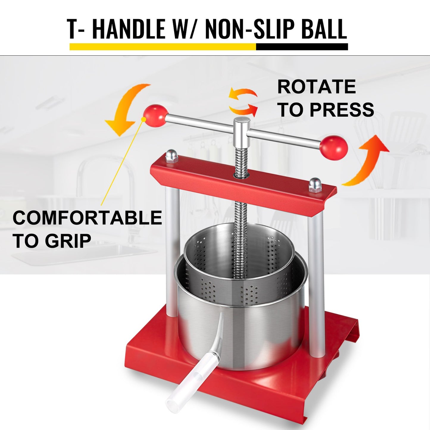 Wine Presser, 1.5Gal/5.5L Grape Press For Wine Making, Wine Press Machine w/ Dual Stainless Steel Barrels, Wine Cheese Fruit Vegetable Tincture Press w/ Power Ball Handle & 0.1"/3 mm Thick Plate