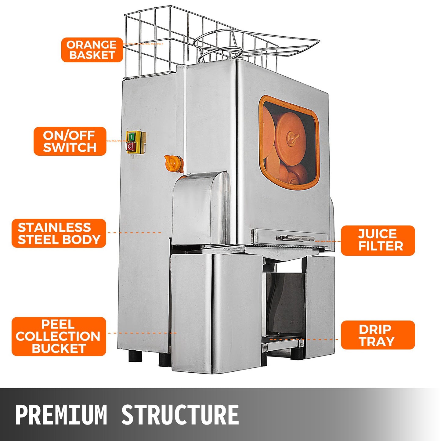 Commercial Orange Juice Machine Stainless Steel Orange Juicer Squeezer Machine Citrus Juicer Electric Fruit Juicer Machine for Squeezing Orange Lemons Juice