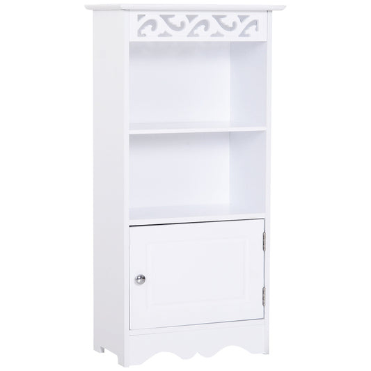 Storage Cabinet Home Organizer 2 Shelves & Door Cabinet w/ Scrolled Top MDF White